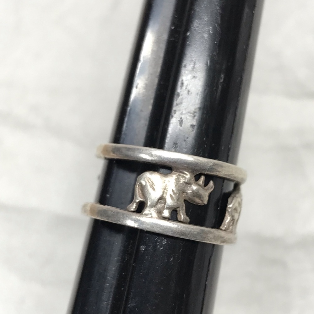 Vintage Sterling Silver Animal Ring Lion Rhino Hippo - Picture 10 of 15